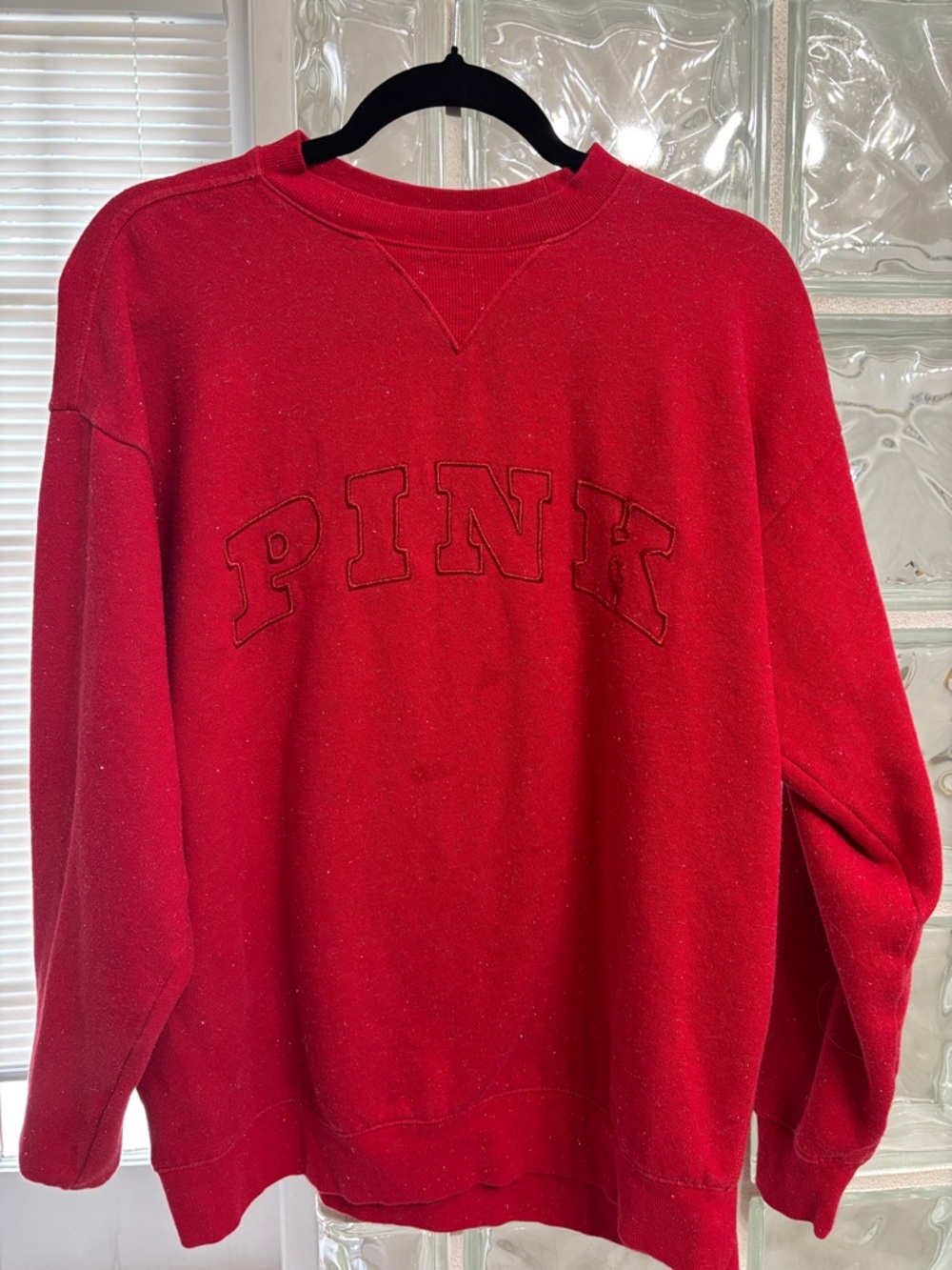 PINK Victoria's Secret Sparkly Red Crewneck Pullover Sweatshirt